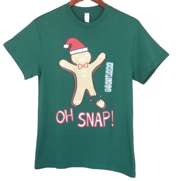 Oh Snap Short‎ Sleeve Crewneck Christmas Gingerbread Man Graphic T-Shirt - Picture 1 of 6
